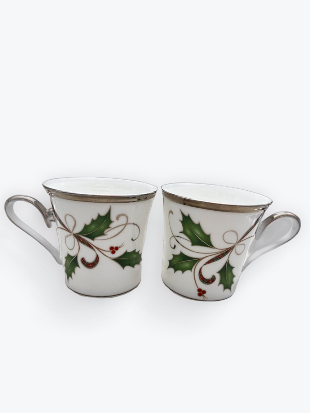 Set of Two Lenox Holiday Nouveau Platinum Mugs